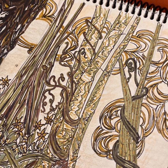 Unframed Original Art Drawing Illustration Fantasy Forest in metallic & Black - Picture 5 of 5